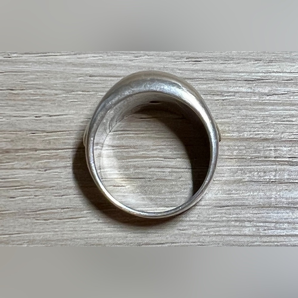 Sterling Silver & 18K Yellow Gold Organically Carved Modernist Dome Ring, Size 7 - Picture 6 of 10